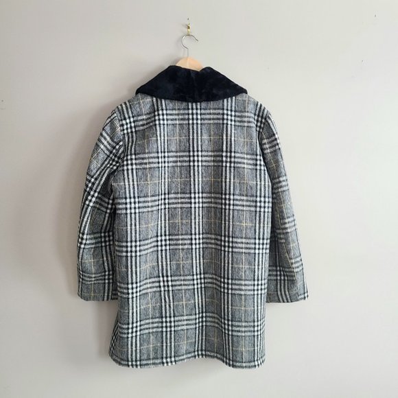 Vintage 50s 60s Con-Roy Casuals gray plaid wool man coat black faux fur collar. - Picture 2 of 12